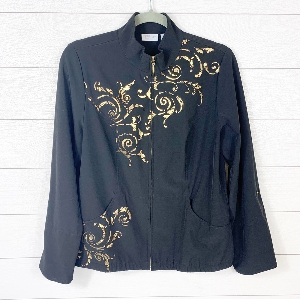𝅺CHICO’S Zenergy Full Zip Lightweight Jacket Pockets Black